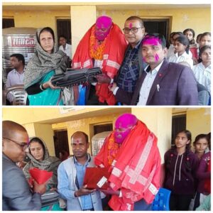 श्री जनता माध्यमिक विद्यालय औरैयाकाे प्रधानाध्यापक भीखर प्रसादलाई सम्मान तथा बिदाई